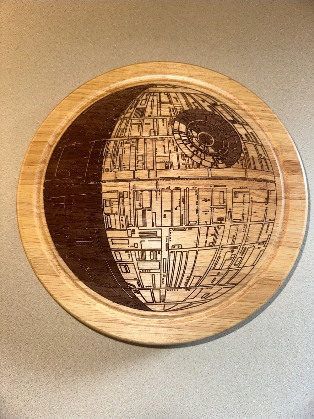 Laser-Engraved Death Star Bamboo Cheese Board - Natural Wood